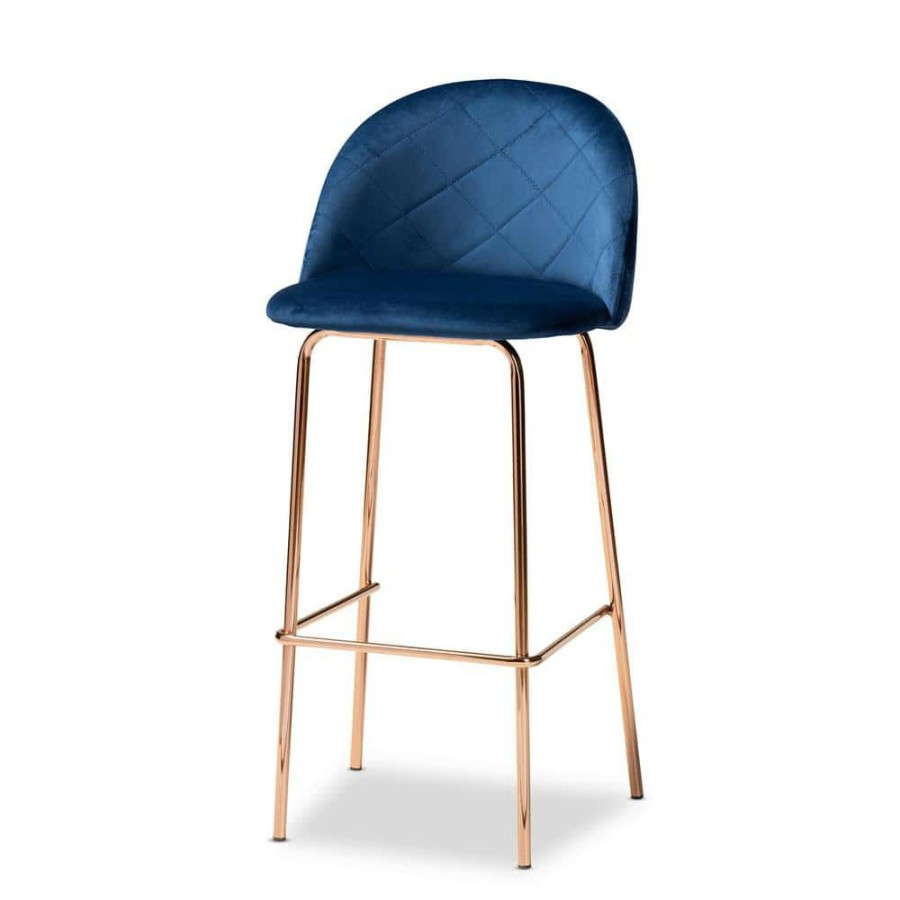 Bar Furniture * | Addie 30.3 In. Navy Blue And Rose Gold Bar Stool (Set Of 4) By Baxton Studio