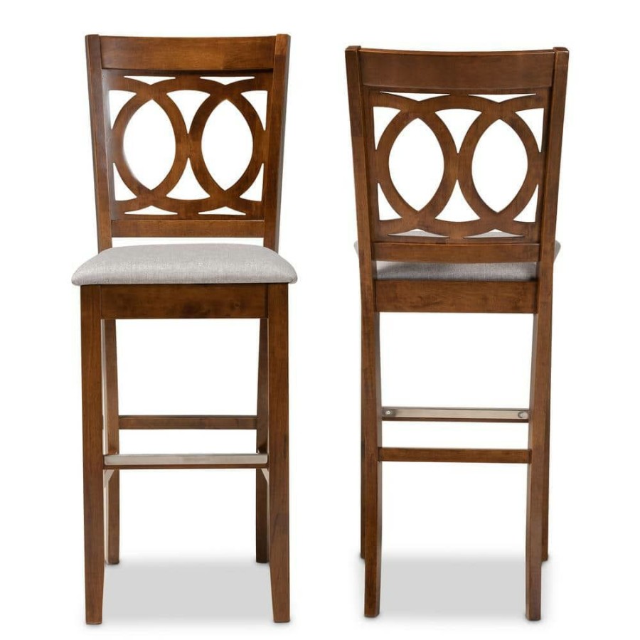 Bar Furniture * | 28.3 In. Carson Grey And Walnut Bar Stool (Set Of 2) By Baxton Studio