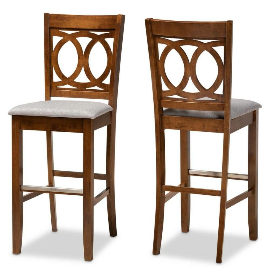 Bar Furniture * | 28.3 In. Carson Grey And Walnut Bar Stool (Set Of 2) By Baxton Studio