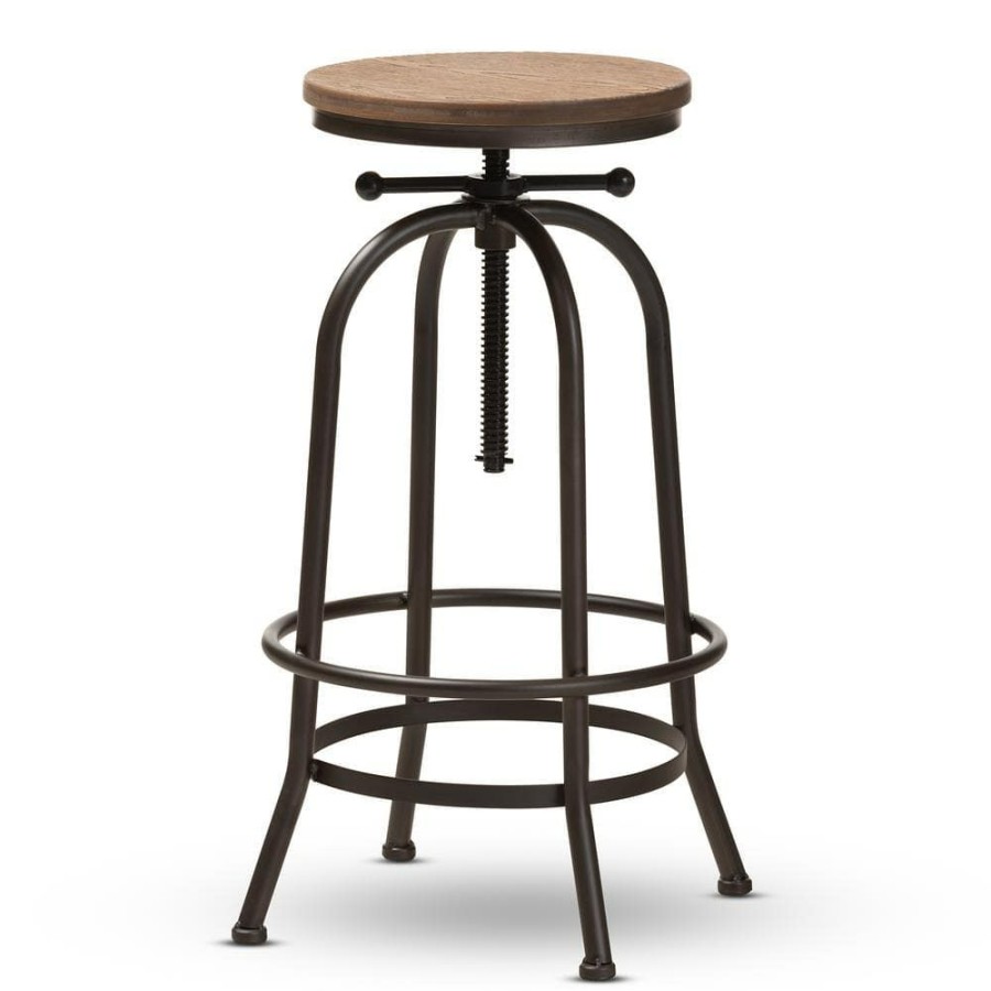 Bar Furniture * | Aline 28 In. Oak Brown And Rust Bar Stool By Baxton Studio