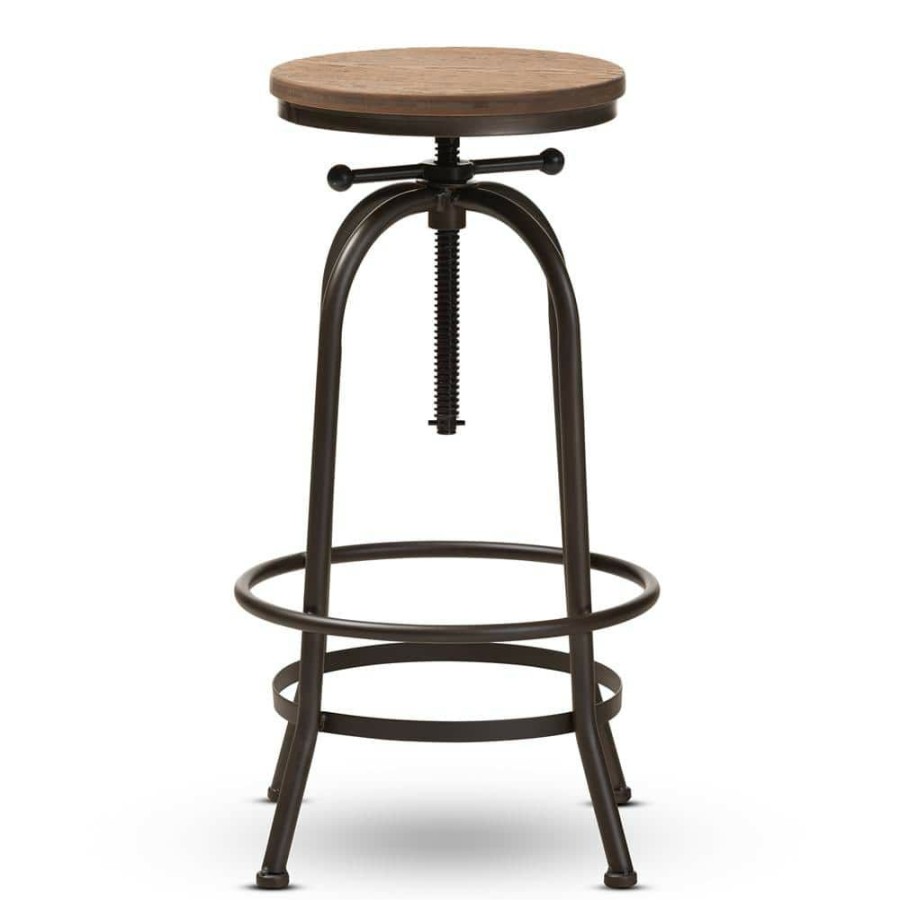 Bar Furniture * | Aline 28 In. Oak Brown And Rust Bar Stool By Baxton Studio