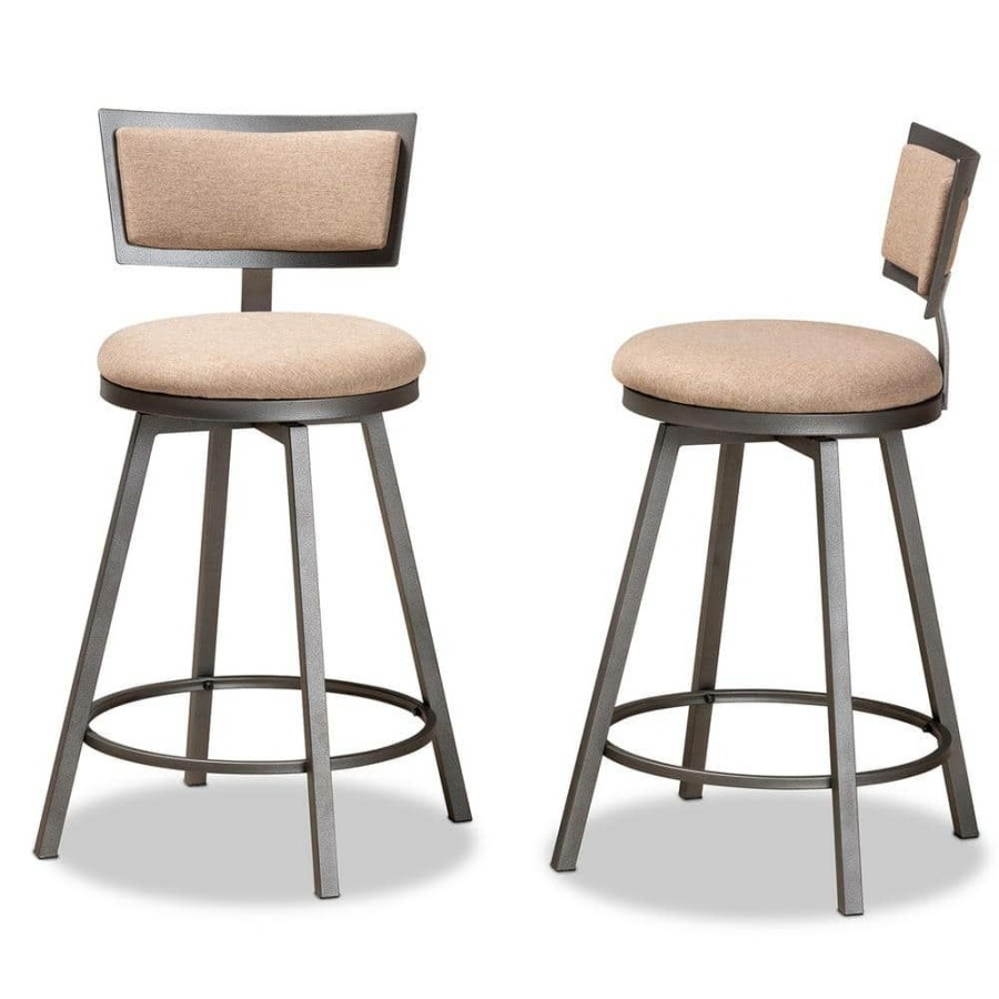 Bar Furniture * | Danson 35.7 In. Light Brown And Grey Low Back Wood Counter Height Bar Stool (Set Of 2) By Baxton Studio