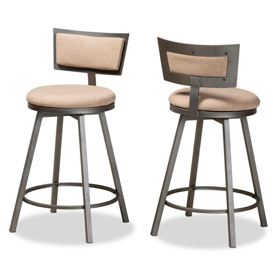 Bar Furniture * | Danson 35.7 In. Light Brown And Grey Low Back Wood Counter Height Bar Stool (Set Of 2) By Baxton Studio