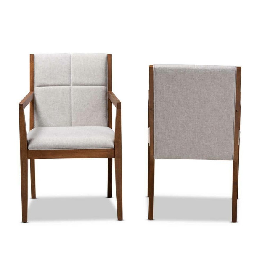 Living Room Furniture * | Theresa Greyish Beige And Walnut Brown Fabric Accent Chair (Set Of 2) By Baxton Studio