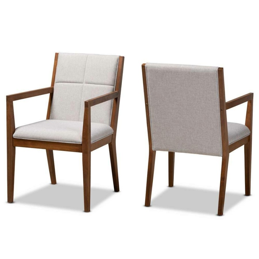 Living Room Furniture * | Theresa Greyish Beige And Walnut Brown Fabric Accent Chair (Set Of 2) By Baxton Studio