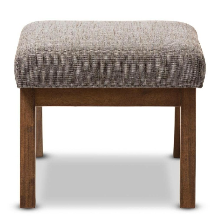 Living Room Furniture * | Aberdeen Mid-Century Gray Fabric Upholstered Ottoman By Baxton Studio