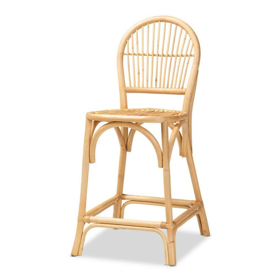 Bar Furniture * | Wina 39 In. Natural Brown Low Back Rattan Counter Height Bar Stool By Baxton Studio