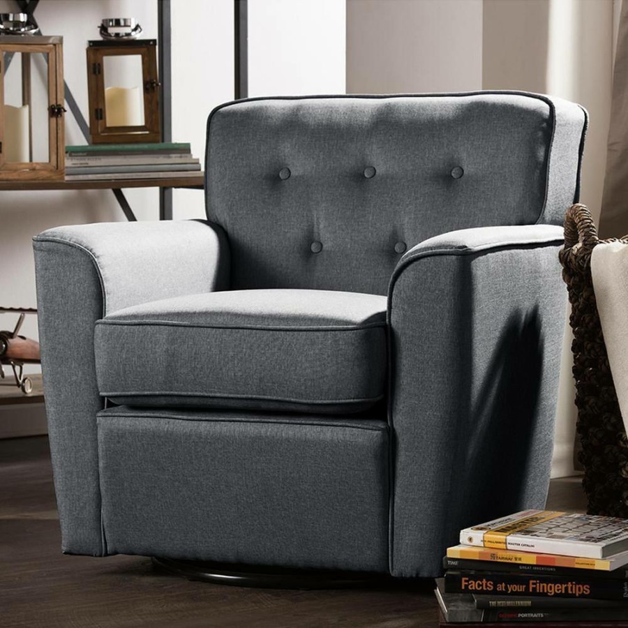 Living Room Furniture * | Canberra Contemporary Gray Fabric Upholstered Accent Chair By Baxton Studio