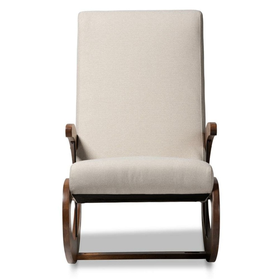 Entryway Furniture * | Kaira Light Beige And Walnut Fabric Rocking Chair By Baxton Studio