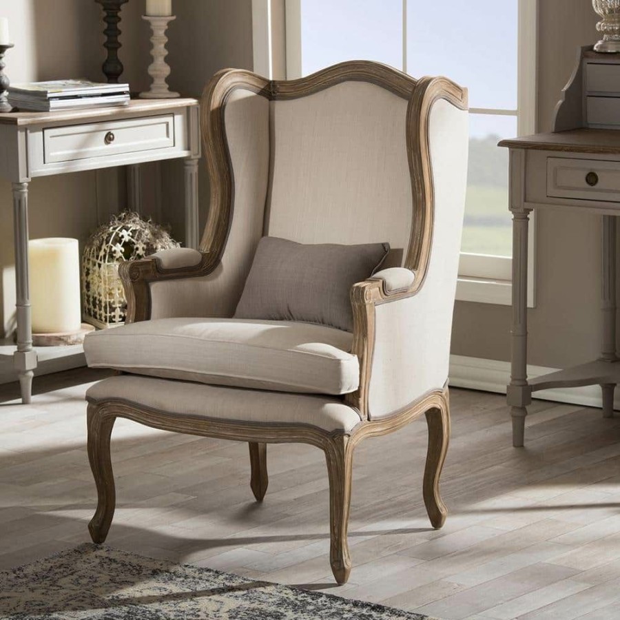 Living Room Furniture * | Oreille French Inspired Beige Fabric Upholstered Accent Chair By Baxton Studio