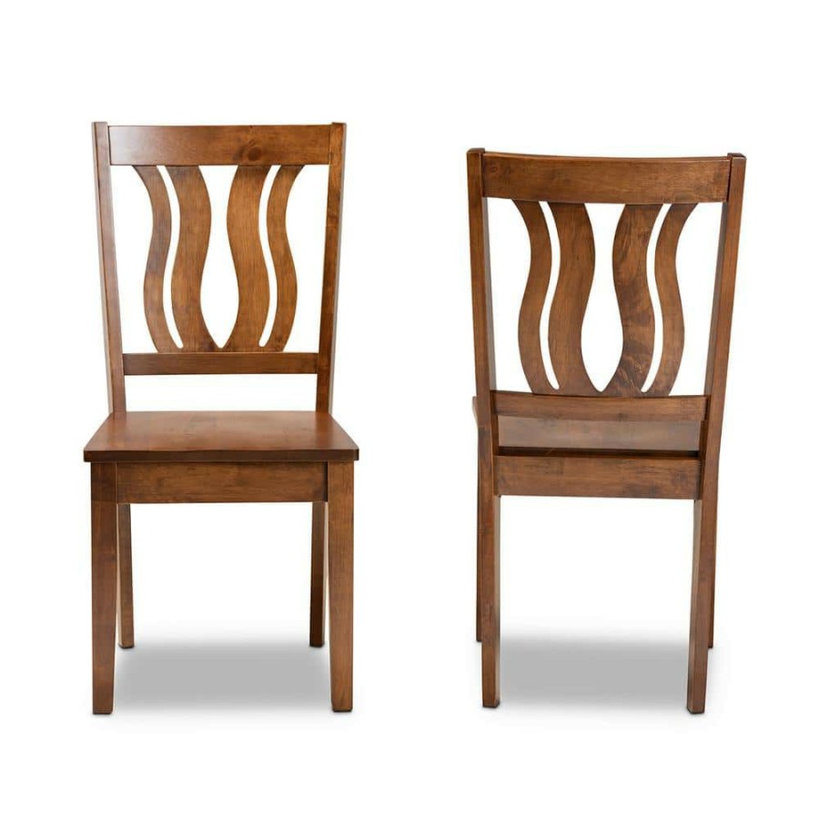 Living Room Furniture * | Fenton Walnut Brown Solid Wood Dining Chair (Set Of 2) By Baxton Studio