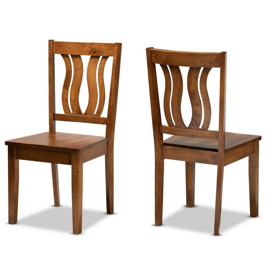 Living Room Furniture * | Fenton Walnut Brown Solid Wood Dining Chair (Set Of 2) By Baxton Studio