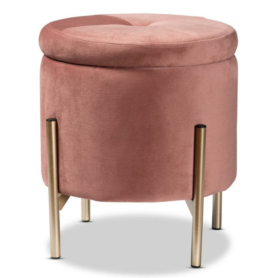 Living Room Furniture * | Malina Pink And Gold Storage Ottoman By Baxton Studio