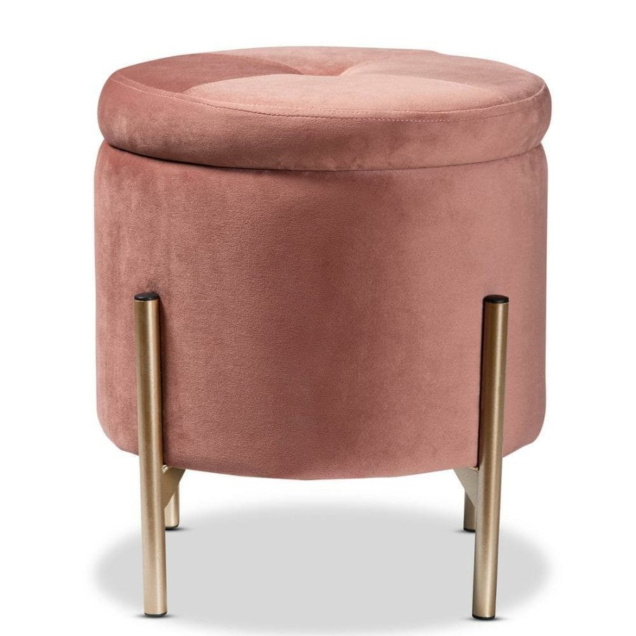 Living Room Furniture * | Malina Pink And Gold Storage Ottoman By Baxton Studio