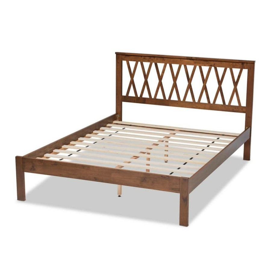 Bedroom Furniture * | Malene Walnut Queen Platform Bed By Baxton Studio