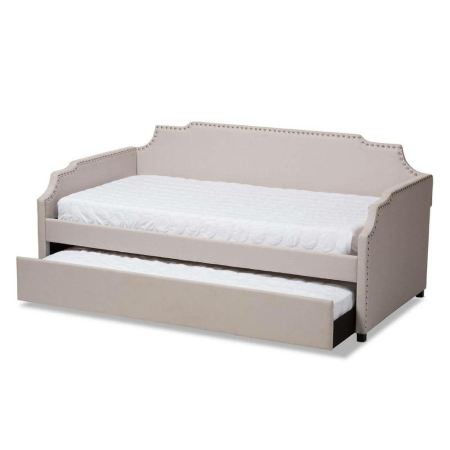 Bedroom Furniture * | Ally Beige Twin Daybed With Trundle By Baxton Studio