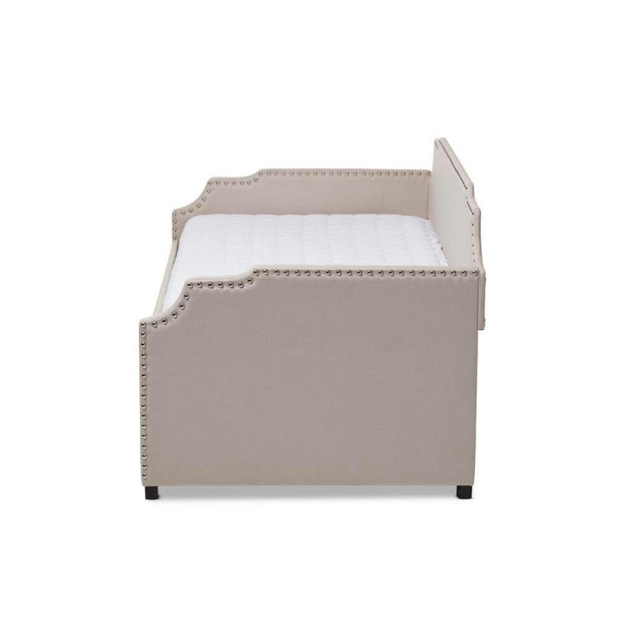 Bedroom Furniture * | Ally Beige Twin Daybed With Trundle By Baxton Studio