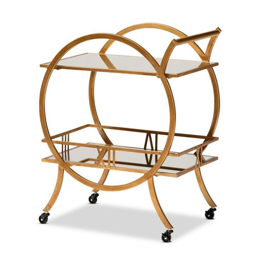 Bar Furniture * | Arsene Antique Gold 2-Tier Mobile Bar Cart By Baxton Studio