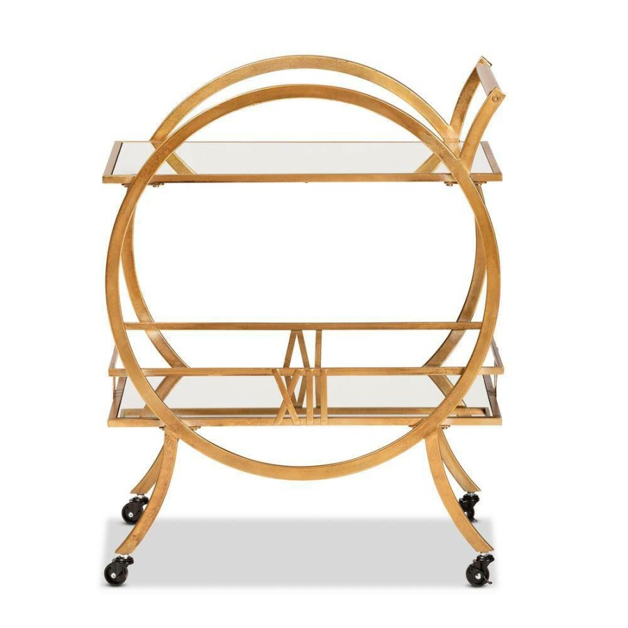 Bar Furniture * | Arsene Antique Gold 2-Tier Mobile Bar Cart By Baxton Studio