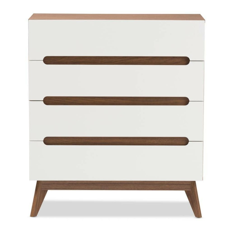 Bedroom Furniture * | Calypso 4-Drawer White Chest By Baxton Studio