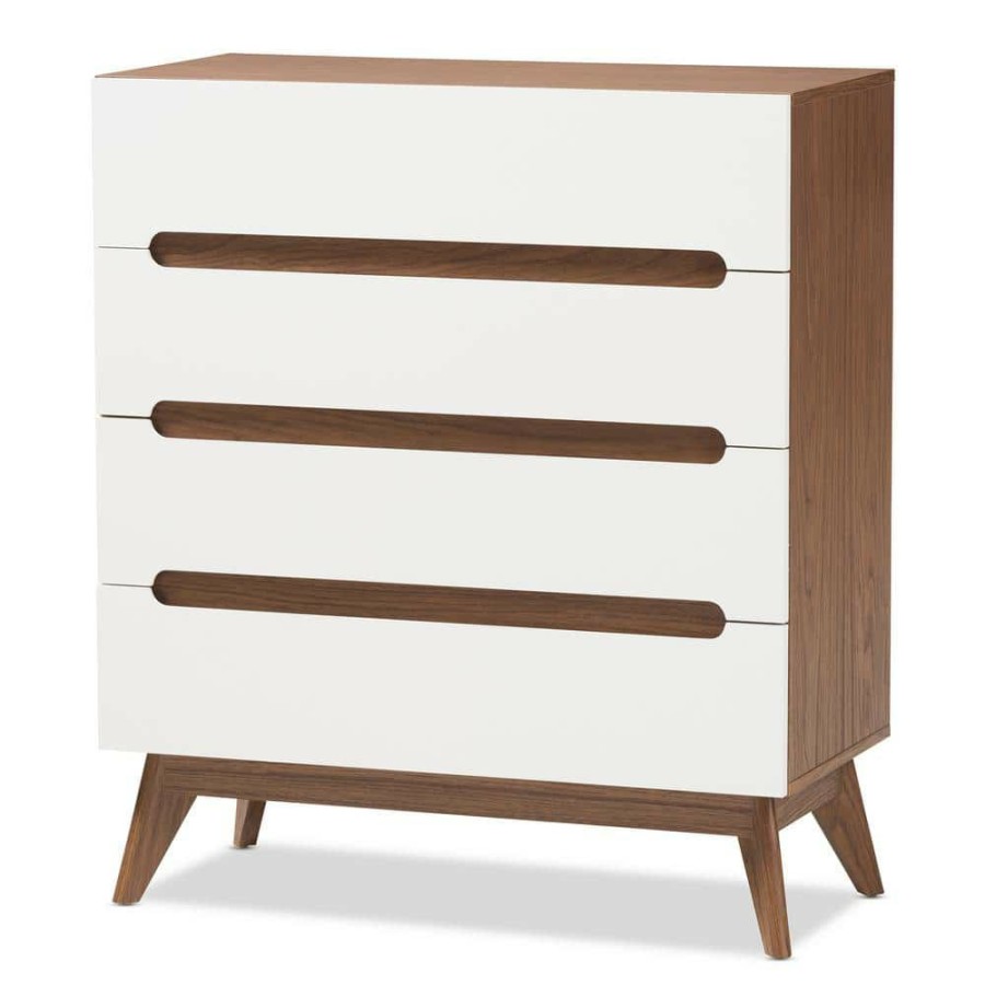 Bedroom Furniture * | Calypso 4-Drawer White Chest By Baxton Studio