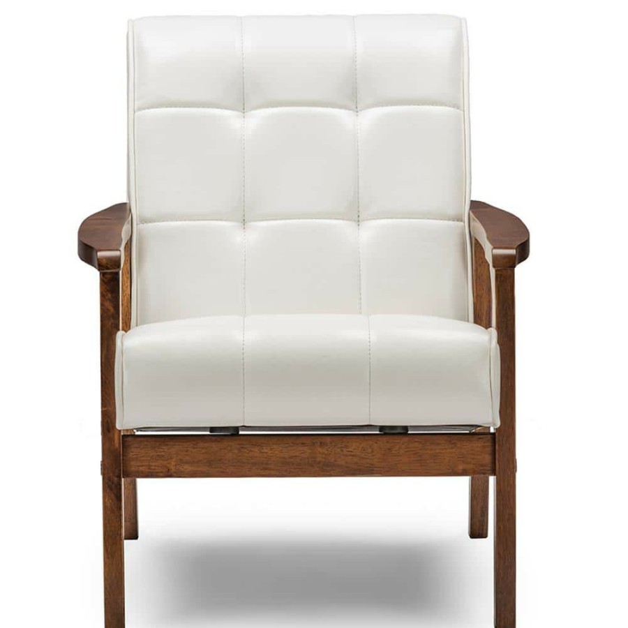 Living Room Furniture * | Masterpiece Mid-Century White Faux Leather Upholstered Chair By Baxton Studio