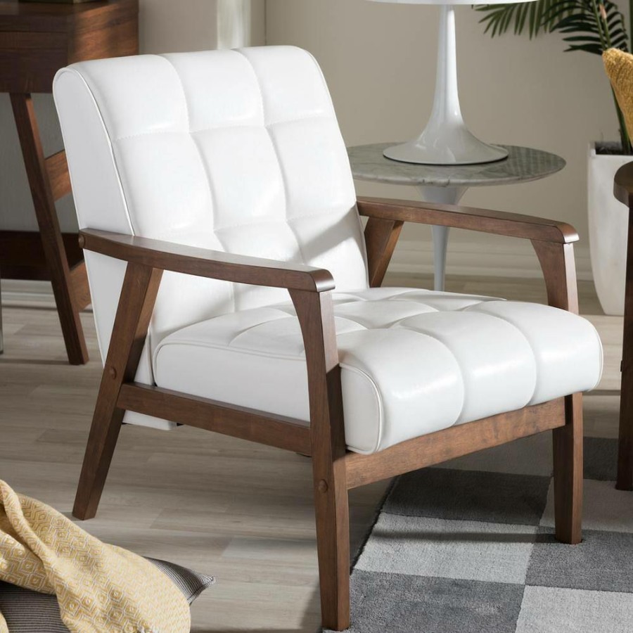 Living Room Furniture * | Masterpiece Mid-Century White Faux Leather Upholstered Chair By Baxton Studio