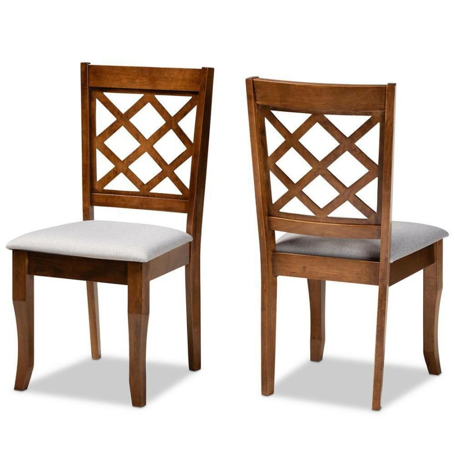 Living Room Furniture * | Verner Grey And Walnut Brown Dining Chair (Set Of 2) By Baxton Studio