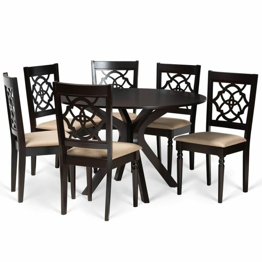 Living Room Furniture * | Sadie 7-Piece Sand And Dark Brown Dining Set By Baxton Studio