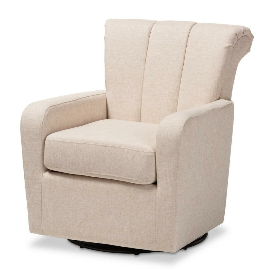 Living Room Furniture * | Rayner Beige Fabric Swivel Chair By Baxton Studio