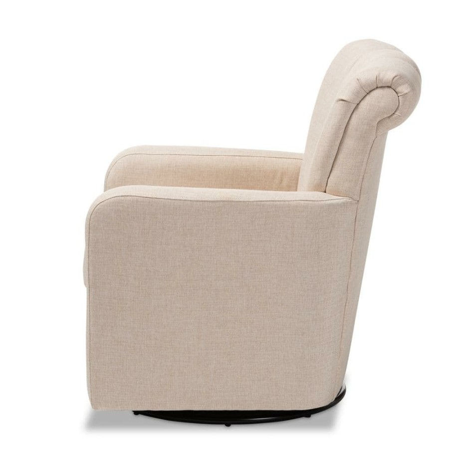 Living Room Furniture * | Rayner Beige Fabric Swivel Chair By Baxton Studio