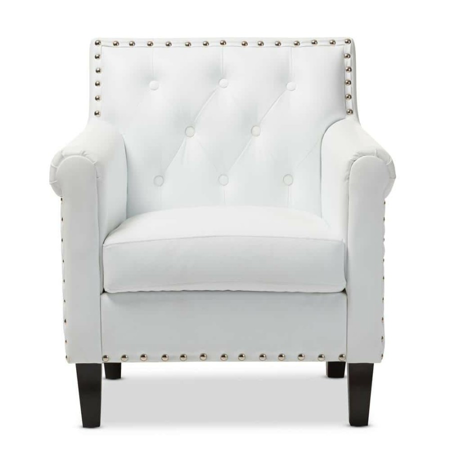 Living Room Furniture * | Thalassa White Faux Leather Upholstered Arm Chair By Baxton Studio