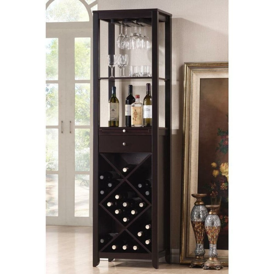 Bar Furniture * | Austin 24-Bottle Dark Brown Bar Cabinet By Baxton Studio