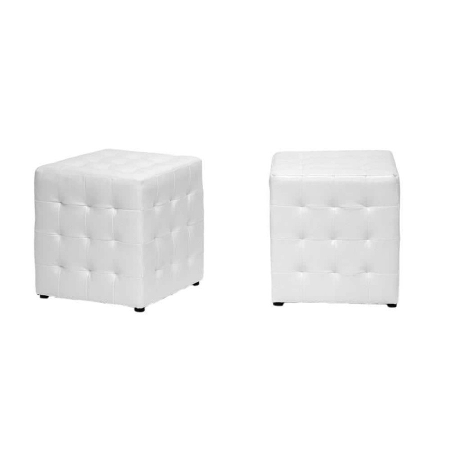 Living Room Furniture * | Siskal White Accent Ottoman (Set Of 2) By Baxton Studio