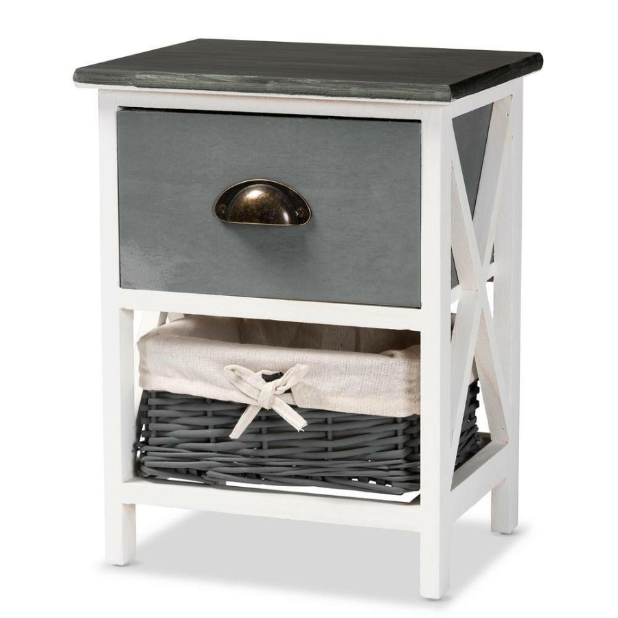 Bar Furniture * | Garridan Grey And White Storage Cabinet With 1-Drawer By Baxton Studio