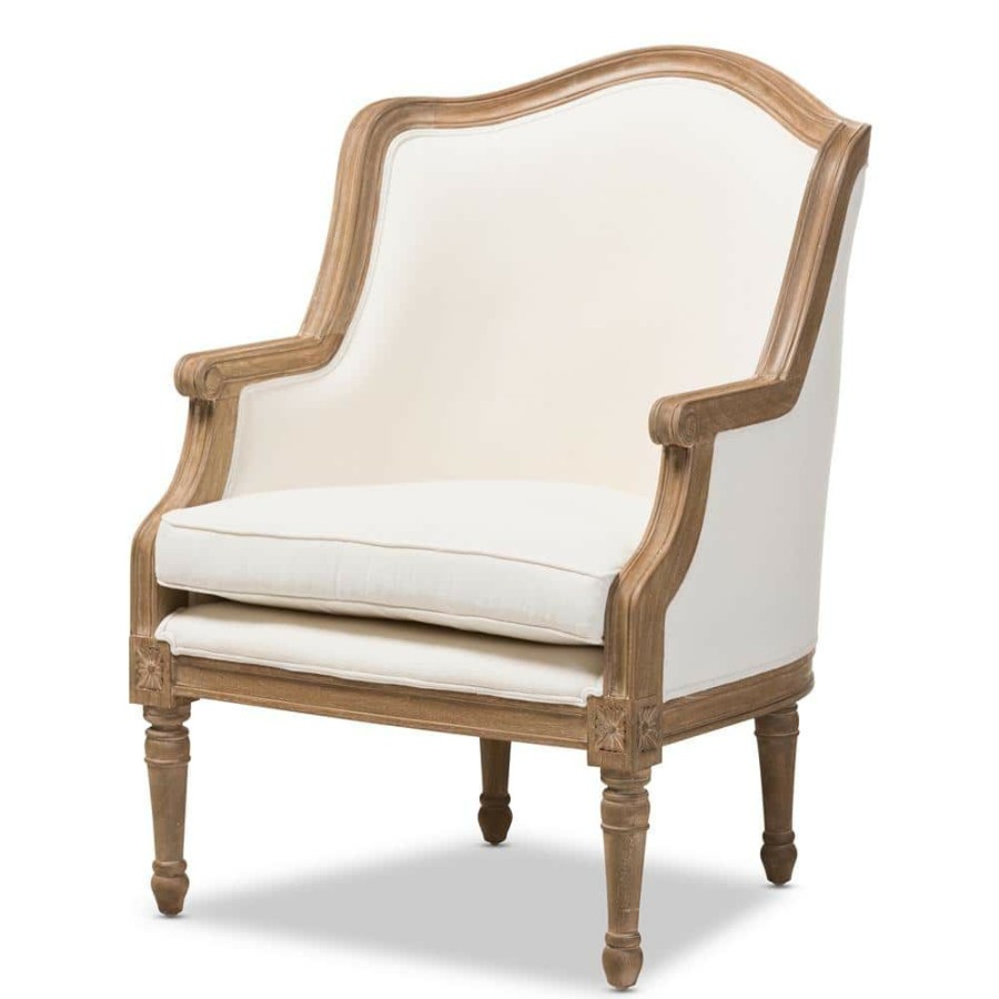 Living Room Furniture * | Charlemagne Beige And Brown Fabric Upholstered Accent Chair By Baxton Studio