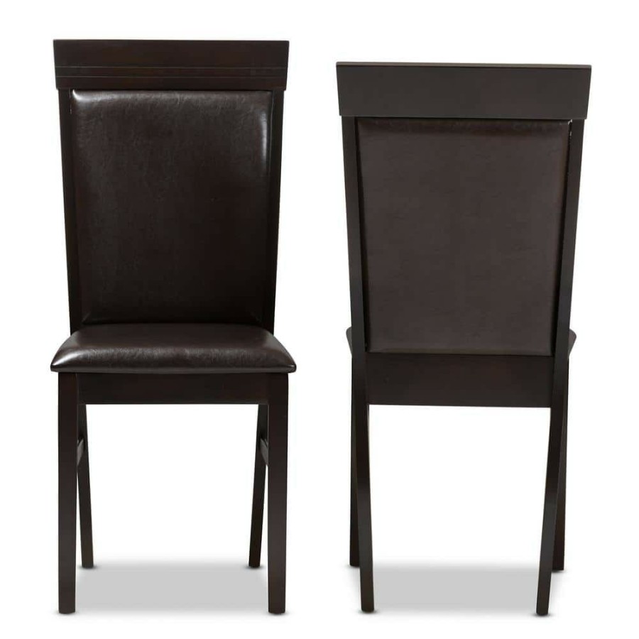 Living Room Furniture * | Thea Dark Brown Faux Leather Dining Chair (Set Of 2) By Baxton Studio