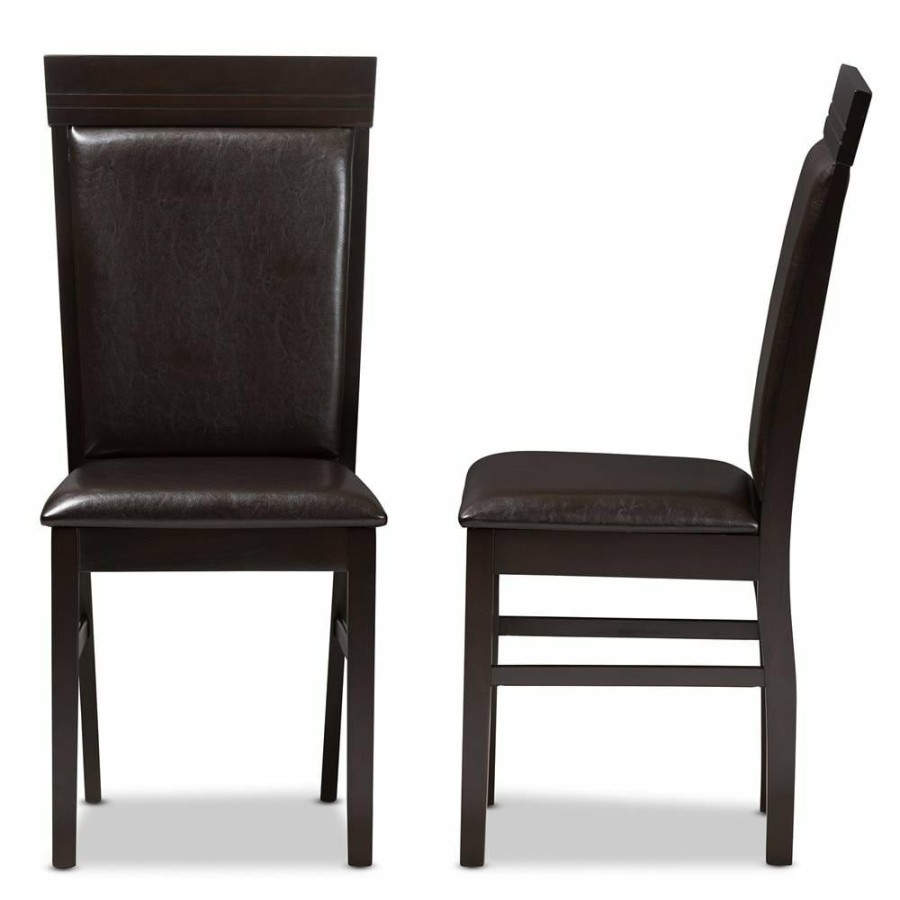 Living Room Furniture * | Thea Dark Brown Faux Leather Dining Chair (Set Of 2) By Baxton Studio