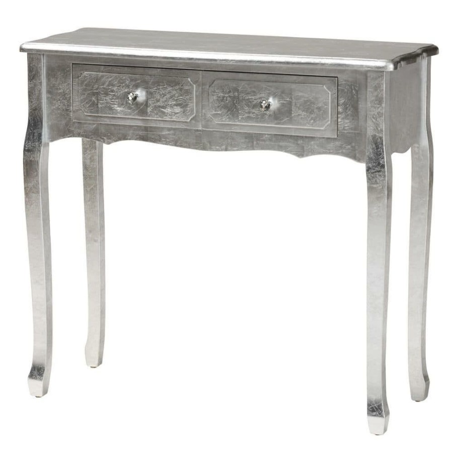 Living Room Furniture * | Newton 35.4 In. Silver Rectangle Wood Top Console Table By Baxton Studio