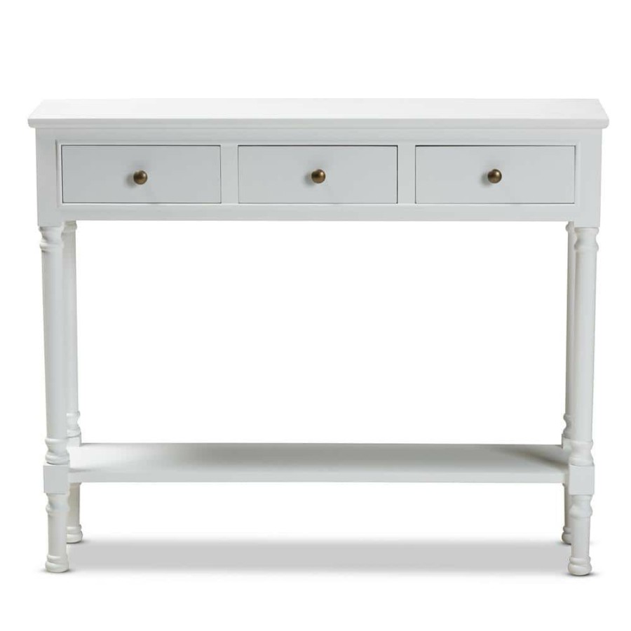 Entryway Furniture * | Calvin 10 In. White Standard Rectangle Wood Console Table With Drawers By Baxton Studio