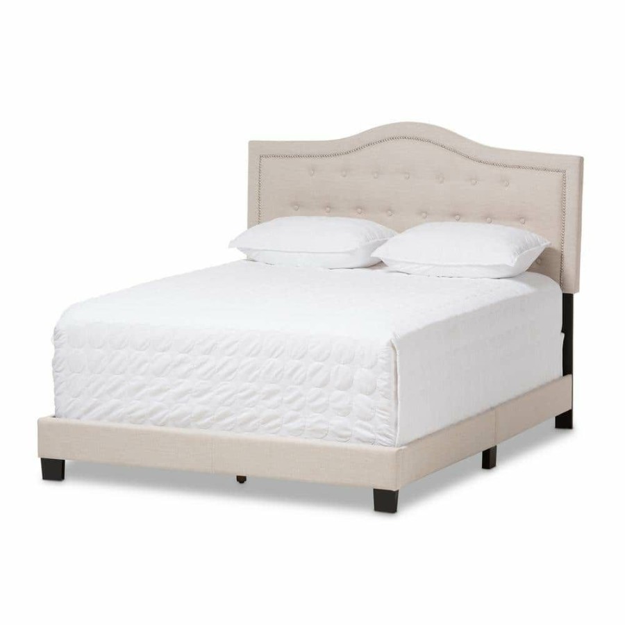 Bedroom Furniture * | Emerson Beige Fabric Upholstered King Bed By Baxton Studio