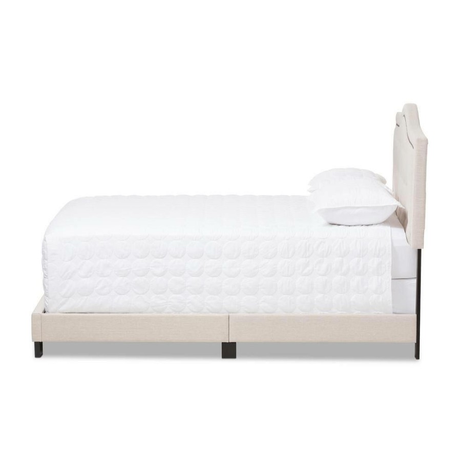 Bedroom Furniture * | Emerson Beige Fabric Upholstered King Bed By Baxton Studio