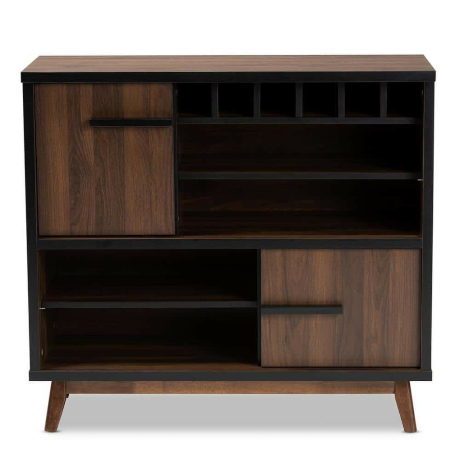 Bar Furniture * | Margo 6-Bottle Walnut And Black Wine Cabinet By Baxton Studio