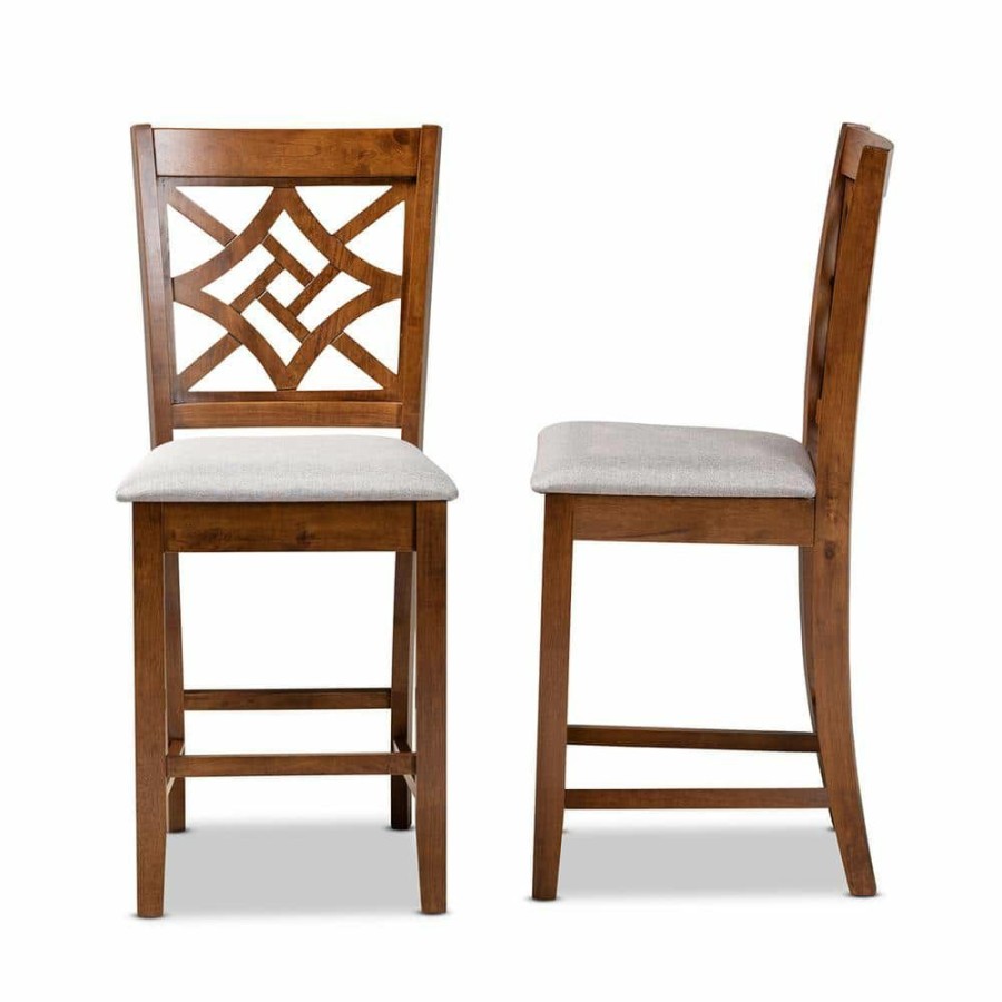 Bar Furniture * | Nicolette 42.5 In. Grey And Walnut Brown Low Back Wood 25 In. Counter Stool (Set Of 2) By Baxton Studio