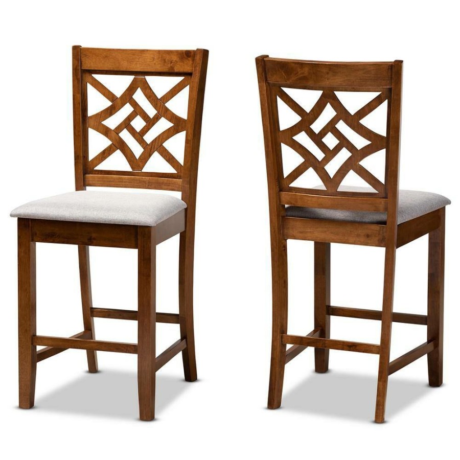 Bar Furniture * | Nicolette 42.5 In. Grey And Walnut Brown Low Back Wood 25 In. Counter Stool (Set Of 2) By Baxton Studio