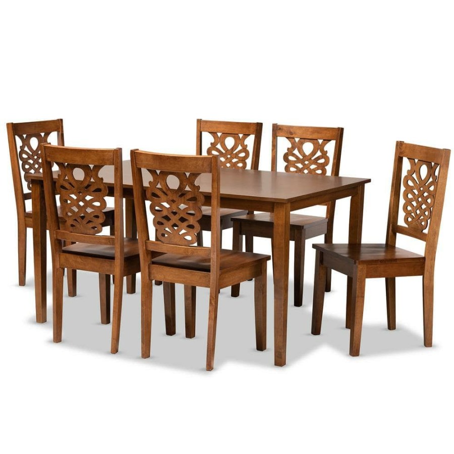 Living Room Furniture * | Luisa 7-Piece Walnut Brown Dining Set By Baxton Studio