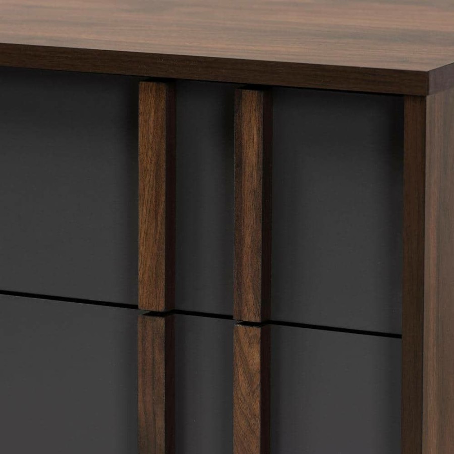 Bedroom Furniture * | Naoki 6-Drawer Grey And Walnut Dresser By Baxton Studio