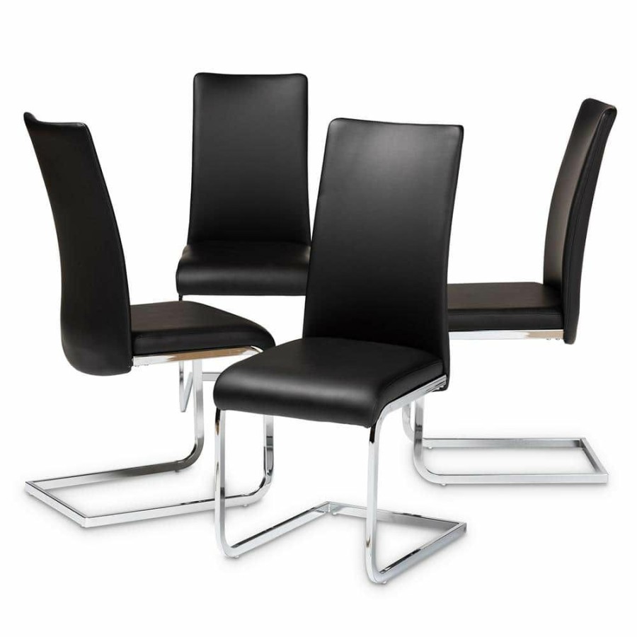 Living Room Furniture * | Cyprien Black Faux Leather Upholstered Dining Chair (Set Of 4) By Baxton Studio