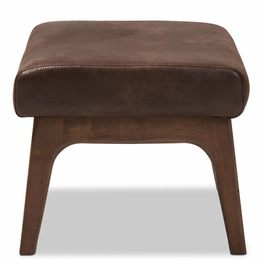 Living Room Furniture * | Bianca Dark Brown And "Walnut" Brown Ottoman By Baxton Studio