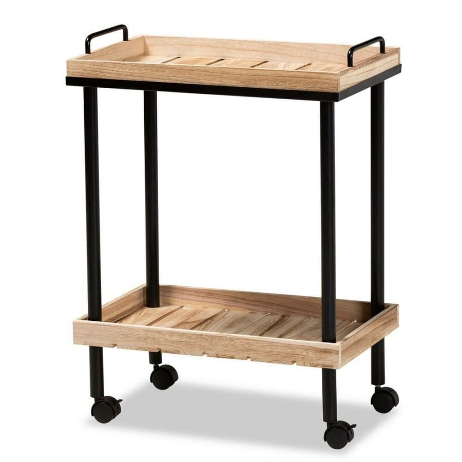 Bar Furniture * | Olinda Oak Brown And Black Kitchen Cart By Baxton Studio